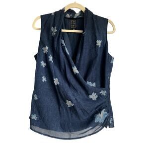 Due per Due Vintage Faux Wrap Blue Floral Silk Top (size S/6)